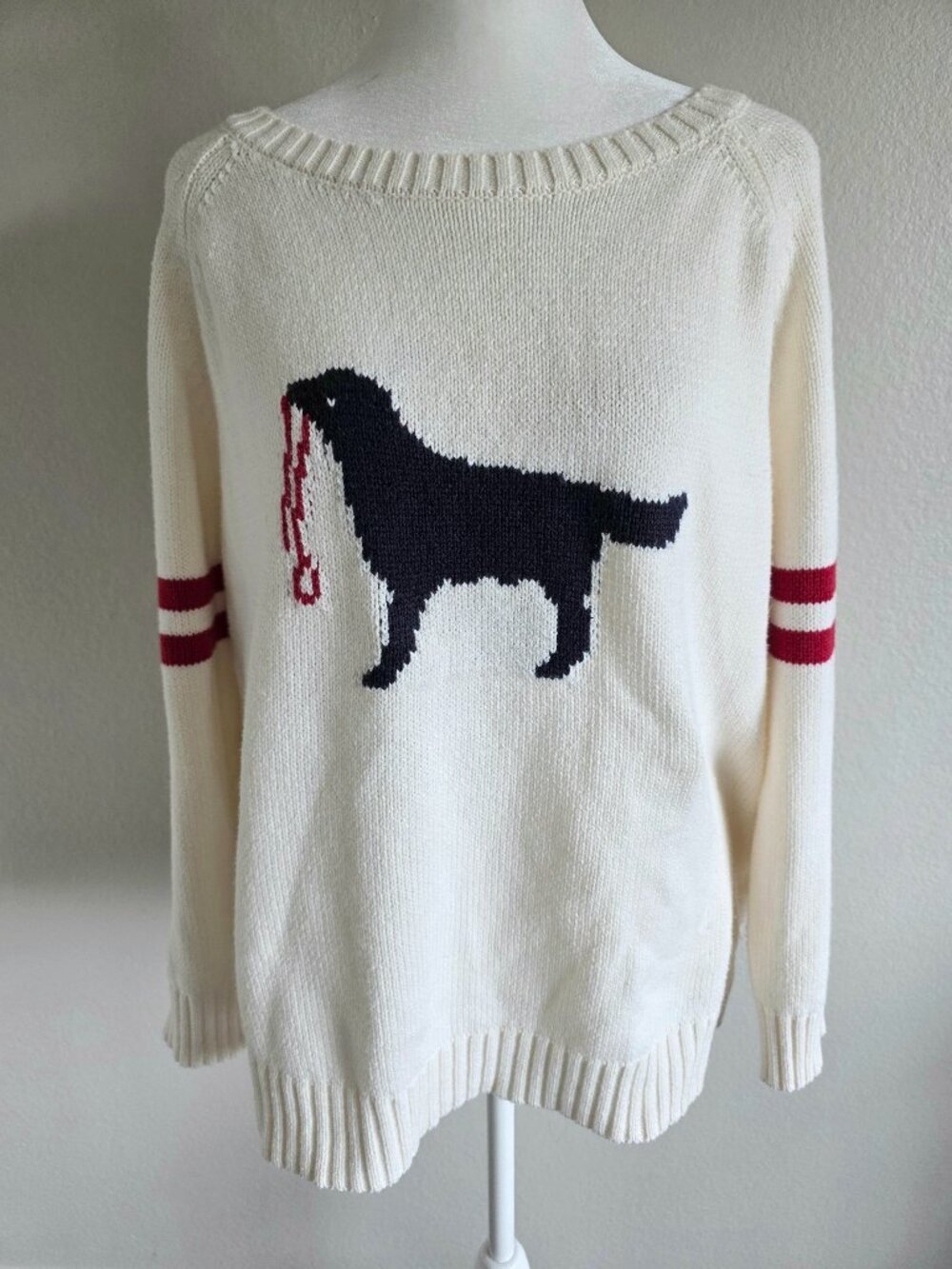 Miracle Dog Walking Sweater Black Dog Cream Long Sleeves Size S M Cotton Blend